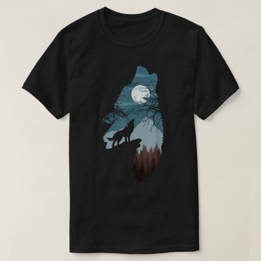 Howling Wolf Moon Forest Art T-shirt (Design voorkant)