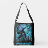 Howling Wolf Moon Pine Forest Crossbody Tas (Achterkant)