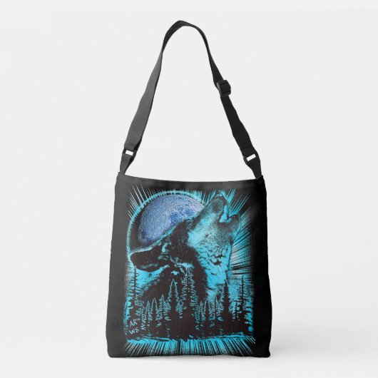 Howling Wolf Moon Pine Forest Crossbody Tas (Achterkant)