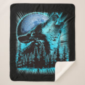 Howling Wolf Moon Pine Forest Sherpa Deken (Voorkant)