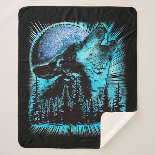 Howling Wolf Moon Pine Forest Sherpa Deken (Voorkant)