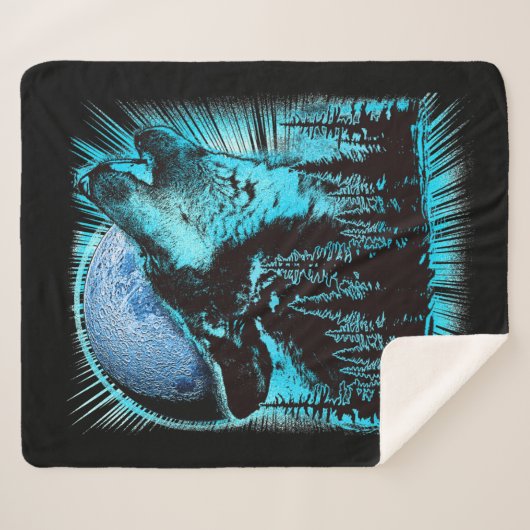 Howling Wolf Moon Pine Forest Sherpa Deken (Voorkant (horizontaal))