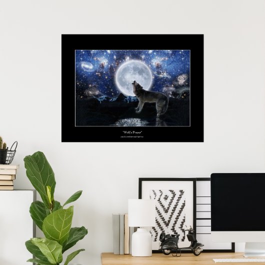 Howling Wolf, Moon & Wilderness Art Poster (Thuiskantoor)
