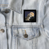 Howling Wolf & Moon Wildlife Art Button (In situ)