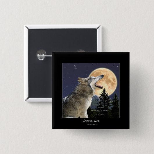 Howling Wolf & Moon Wildlife Art Button (Voorkant /achterkant)