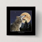 Howling Wolf & Moon Wildlife Art Button (Voorkant)