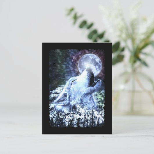 Howling Wolf Moon Wolves Winter Briefkaart (Staand voorkant)