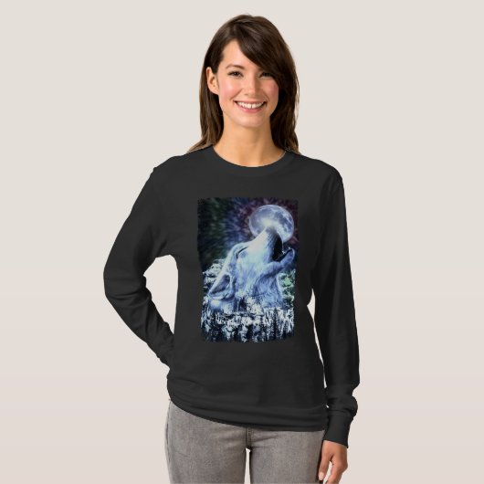 Howling Wolf Moon Wolves Winter T-shirt (Voorkant volledig)