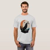 Howling wolf of kat silhouet met maangrijs T-shirt (Voorkant volledig)