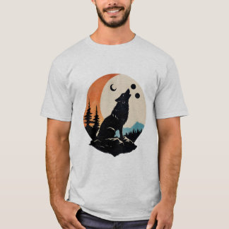 Howling wolf of kat silhouet met maangrijs T-shirt