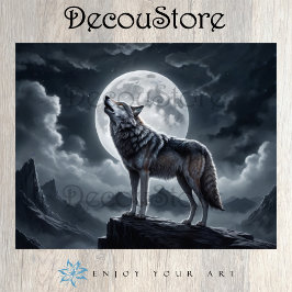 Howling Wolf onder de Volle Maan – Decoupage Tissuepapier