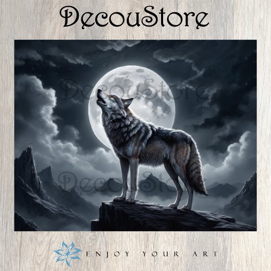 Howling Wolf onder de Volle Maan – Decoupage Tissuepapier