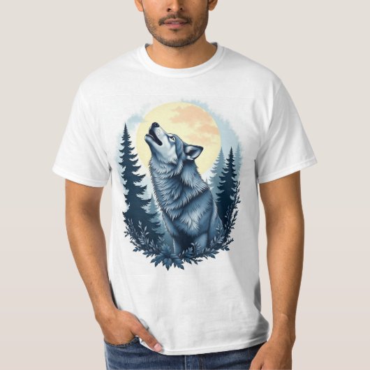 Howling Wolf onder maanlicht T-shirt (Voorkant)