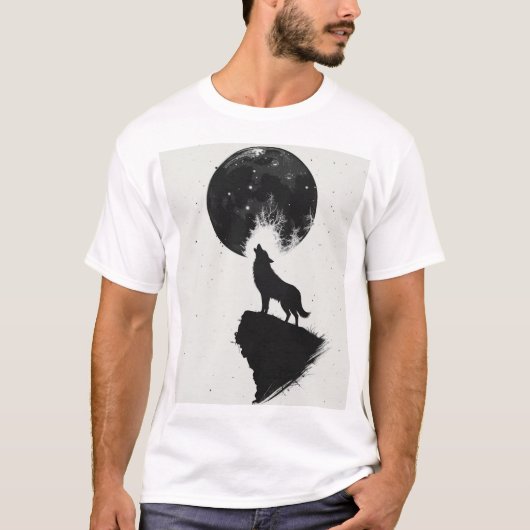 Howling Wolf onder Volle Maan – Minimalistisch T-s T-shirt (Voorkant)