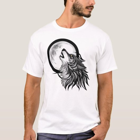 Howling Wolf onder volle maan - Tribal Art T-shirt (Voorkant)