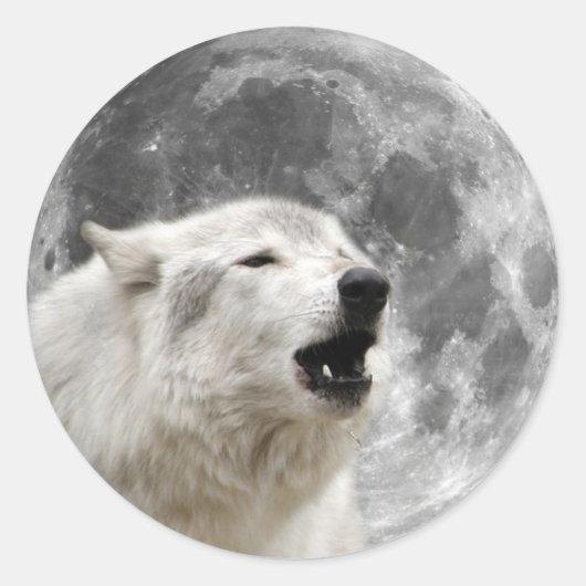 Howling wolf op de maan ronde sticker (Voorkant)