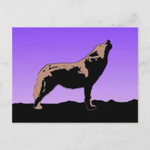 Howling Wolf op zonsondergang - Originele Wilde Ku Briefkaart