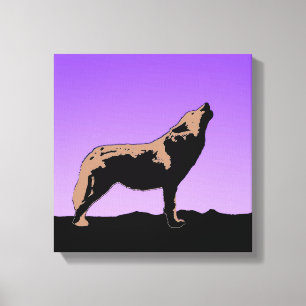 Howling Wolf op zonsondergang - Originele Wilde Ku Canvas Afdruk