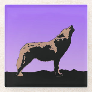 Howling Wolf op zonsondergang - Originele Wilde Ku Glazen Onderzetter