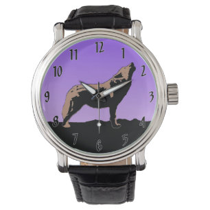 Howling Wolf op zonsondergang - Originele Wilde Ku Horloge