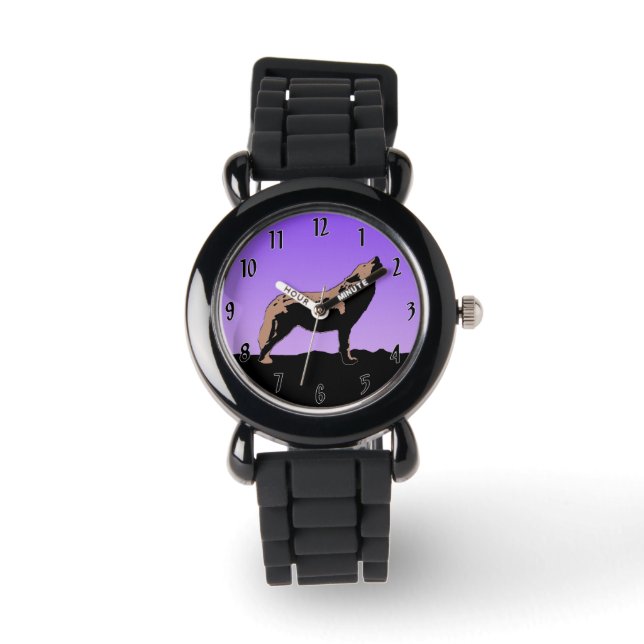 Howling Wolf op zonsondergang - Originele Wilde Ku Horloge (Voorkant)