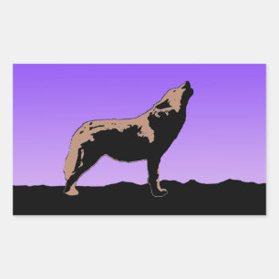 Howling Wolf op zonsondergang - Originele Wilde Ku Rechthoekige Sticker