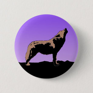 Howling Wolf op zonsondergang - Originele Wilde Ku Ronde Button 5,7 Cm