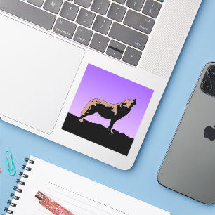 Howling Wolf op zonsondergang - Originele Wilde Ku Sticker