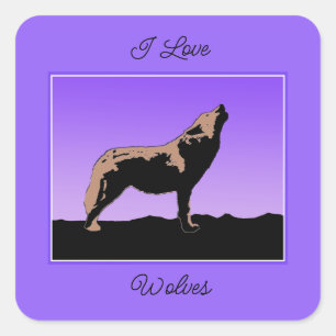 Howling Wolf op zonsondergang - Originele Wilde Ku Vierkante Sticker