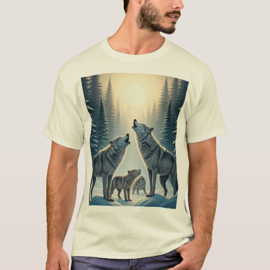 Howling Wolf Pack onder de maan T-shirt (Voorkant)