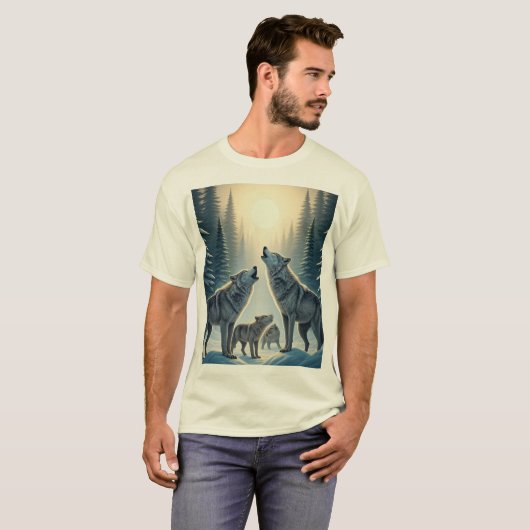 Howling Wolf Pack onder de maan T-shirt (Voorkant volledig)