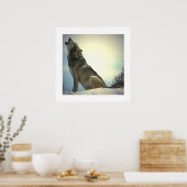 Howling Wolf Poster Afdrukken met witte grenzen (Keuken)