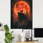 Howling Wolf Poster met Blood Moon en Dark Forest (Thuiskantoor)