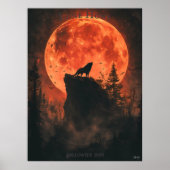 Howling Wolf Poster met Blood Moon en Dark Forest (Voorkant)