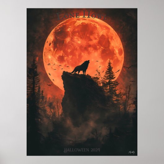 Howling Wolf Poster met Blood Moon en Dark Forest (Voorkant)