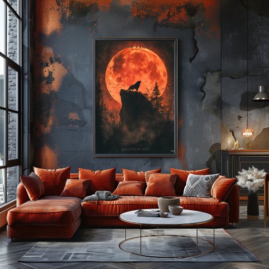 Howling Wolf Poster met Blood Moon en Dark Forest
