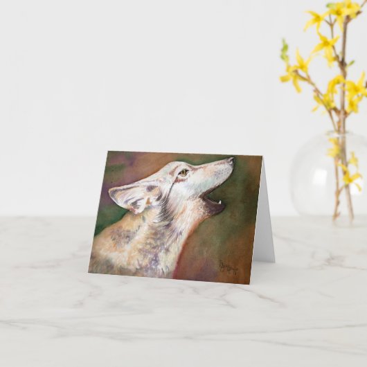 Howling Wolf Pup Note Kaart (Gele Bloem)