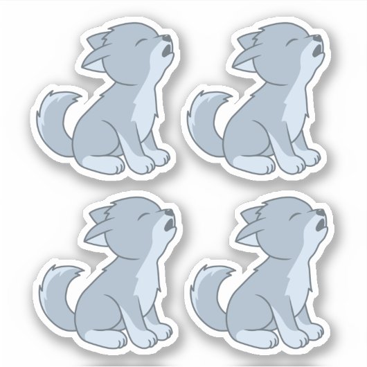 Howling Wolf Pup Set van 4 Sticker (Voorkant)