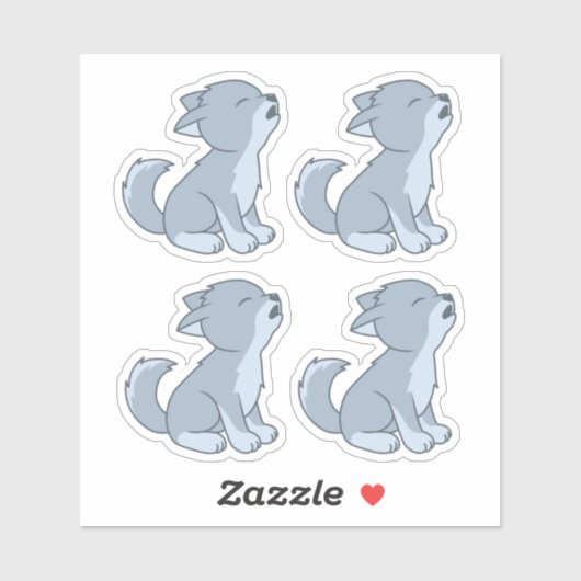 Howling Wolf Pup Set van 4 Sticker (Vel)