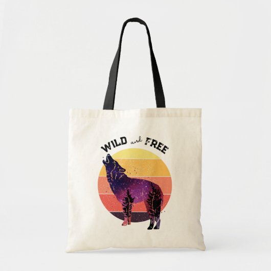 Howling Wolf Retro Stripe Wild Free Tote Bag (Voorkant)