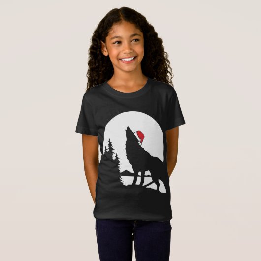 Howling Wolf Santa Hat met Kerstmis Pajama Cool Mo T-shirt (Voorkant volledig)