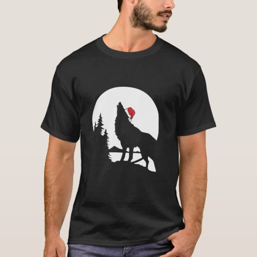 Howling Wolf Santa Hat met Kerstmis Pajama Cool Mo T-shirt (Voorkant)