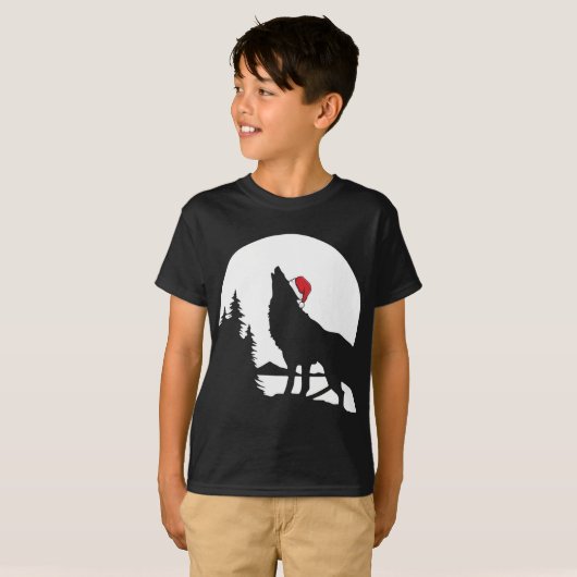 Howling Wolf Santa Hat met Kerstmis Pajama Cool Mo T-shirt (Voorkant volledig)