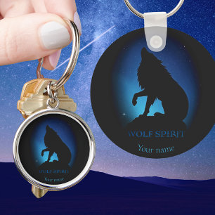 Howling wolf silhouet airbrush nachtelijke hemel sleutelhanger