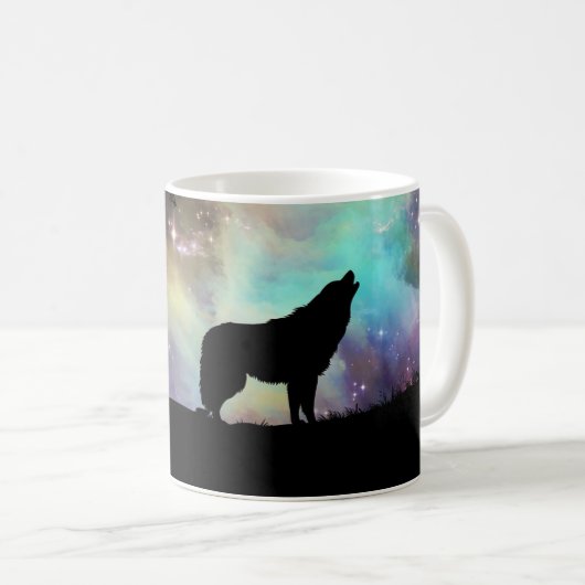 Howling Wolf Silhouette Coffee Mok (Voorkant rechts)