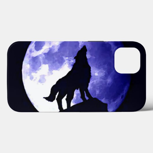 Howling Wolf Silhouette & Fullmoon Blue Night Case-Mate iPhone Case (Achterkant (horizontaal))