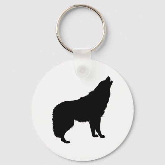 Howling Wolf Silhouette Sleutelhanger (Voorkant)