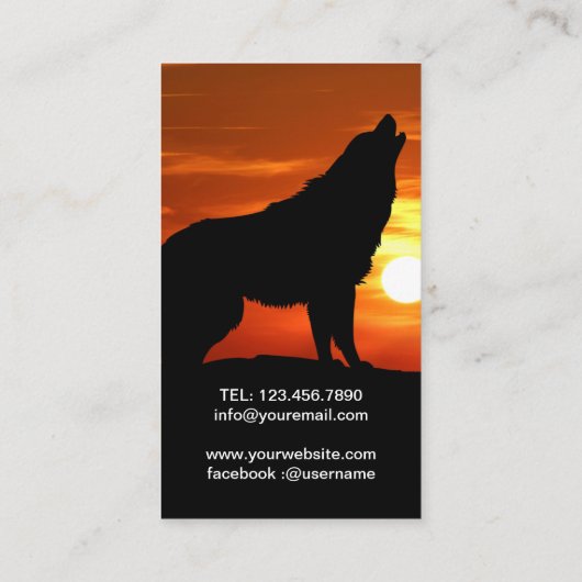 Howling Wolf Silhouette Sunset Visitekaartje (Achterkant)