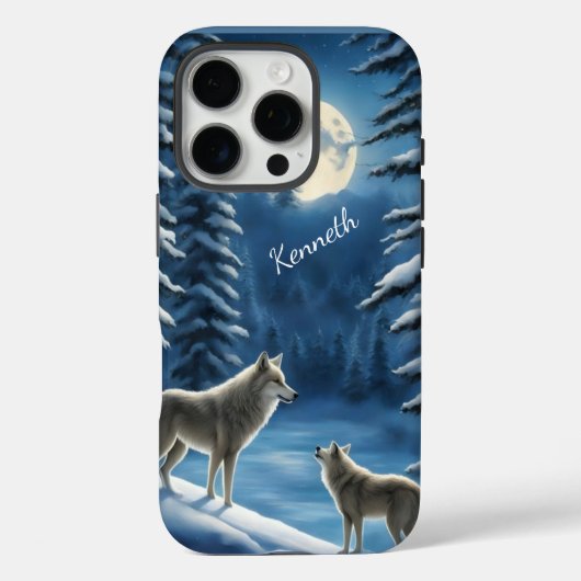 Howling Wolf Silhouette tegen de Maan Case-Mate iPhone Case (Achterkant)