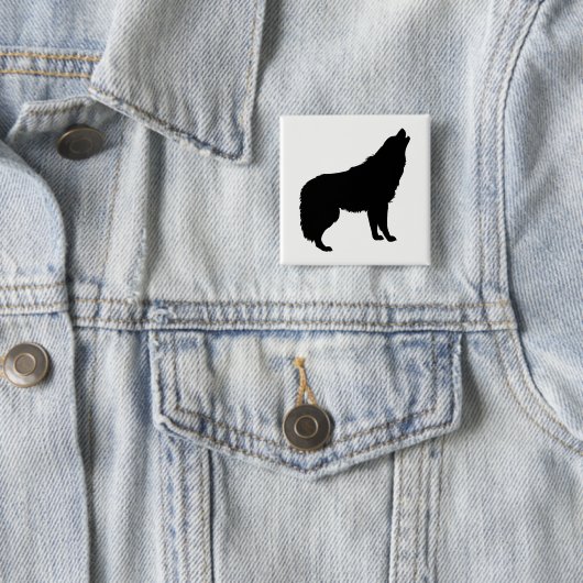 Howling Wolf Silhouette Vierkante Button 5,1 Cm (In situ)